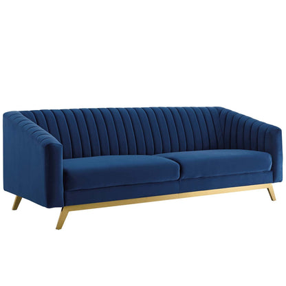 Modway Furniture Valiant Vertical Channel Tufted Sofa - Luxurious Performance Velvet with Gold Legs for Maximum Comfort