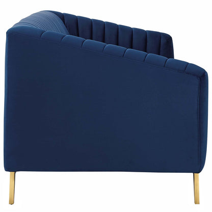 Modway Furniture Valiant Vertical Channel Tufted Sofa - Luxurious Performance Velvet with Gold Legs for Maximum Comfort