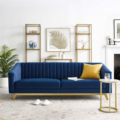 Modway Furniture Valiant Vertical Channel Tufted Sofa - Luxurious Performance Velvet with Gold Legs for Maximum Comfort