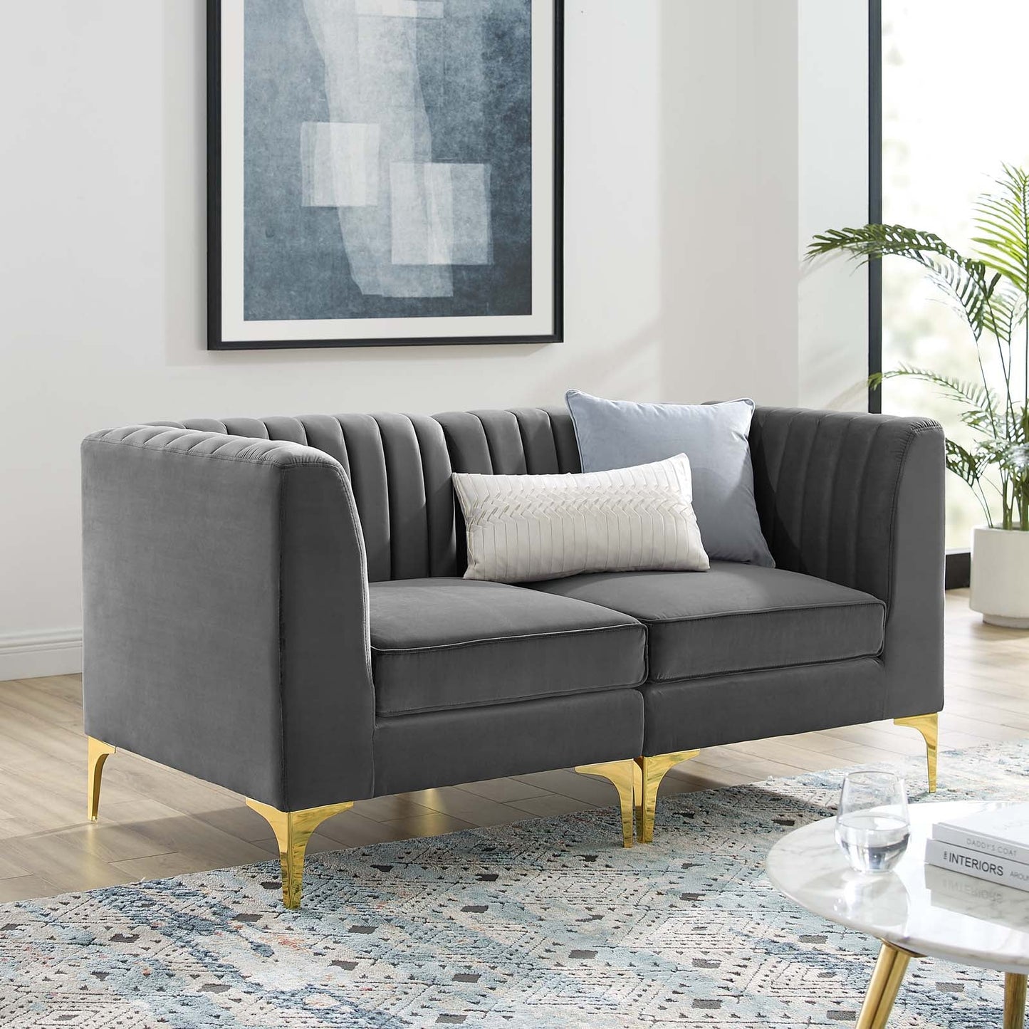 Modway Furniture Triumph Channel Tufted Performance Velvet Loveseat - Retro Modern Glam, Stain-Resistant, Luxurious Comfort