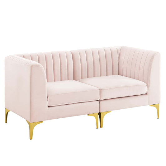Modway Furniture Triumph Channel Tufted Performance Velvet Loveseat - Retro Modern Glam, Stain-Resistant, Luxurious Comfort