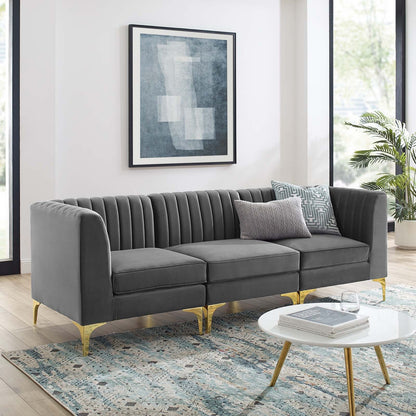 Modway Furniture Triumph Channel Tufted Performance Velvet Sofa - Luxe Glam Deco Design for Modern Living Spaces