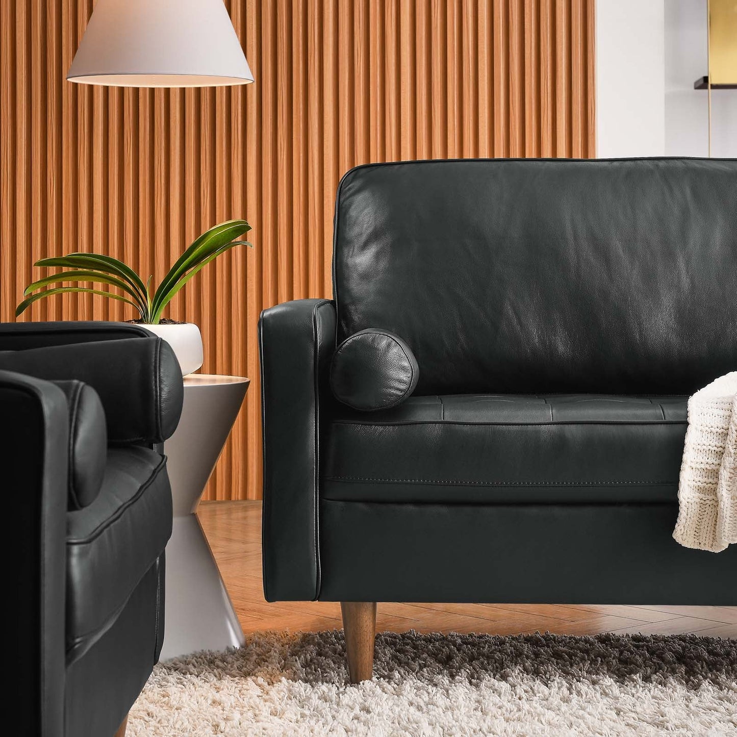 Modway Furniture Valour 88" Leather Sofa - Mid-Century Modern Design with Comfortable Tufted Style and Easy Assembly
