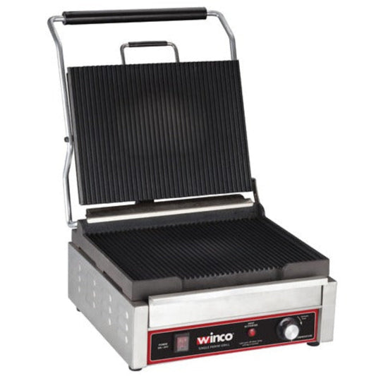 Winco EPG-1C 14" x 12" Ribbed Panini Grill - 120V - WNEPG-1C