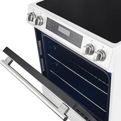 Forno 5-Piece Appliance Package - 30-Inch Inducton Range, Under Cabinet Range Hood, Refrigerator with Water Dispenser, Dishwasher, and 24-Inch Microwave Oven in White with Antique Brass Trim - APW5-905-30WHT-MWO24
