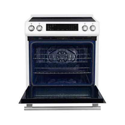 Forno 5-Piece Appliance Package - 30-Inch Inducton Range, Under Cabinet Range Hood, Refrigerator with Water Dispenser, Dishwasher, and 24-Inch Microwave Oven in White with Antique Brass Trim - APW5-905-30WHT-MWO24