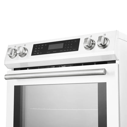 Forno 5-Piece Appliance Package - 30-Inch Induction Range, Under Cabinet Range Hood, Refrigerator with Water Dispenser, Dishwasher, and  30-Inch Microwave Drawer in White with Stainless Steel Trim - APW5-905-30WHT-MWD30