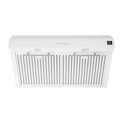 Forno 5-Piece Appliance Package - 30-Inch Induction Range, Under Cabinet Range Hood, Refrigerator with Water Dispenser, Dishwasher, and  30-Inch Microwave Drawer in White with Stainless Steel Trim - APW5-905-30WHT-MWD30