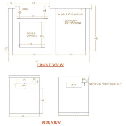 Haven 66-Inch Outdoor Kitchen Island with Plain Panel, Gas Grill & Double Access Door - HCOY96PAN-AB-LP