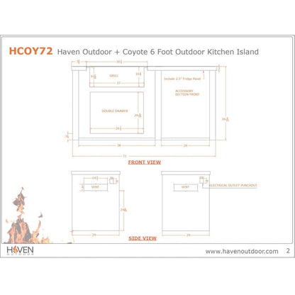 Haven 72-Inch Outdoor Kitchen Island with Trash Center, Gas Grill & Double Access Door - HCOY66TRASH-AB-LP