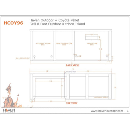 Haven 96-Inch Outdoor Kitchen Island with Trash Center, 2 Drawer Cabinet & Gas Grill - HCOY96DRAW-AB-LP