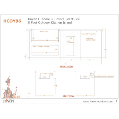 Haven 96-Inch Outdoor Kitchen Island with Trash Center, 2 Drawer Cabinet & Gas Grill - HCOY96DRAW-AB-LP