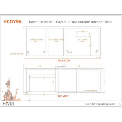 Haven 96-Inch Outdoor Kitchen Island with Trash Center, 24-Inch Refrigerator & Gas Grill - HCOY96REF-AB-LP