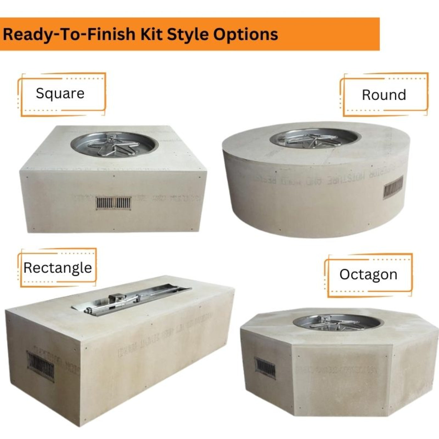 HPC Fire Ready-To-Finish Square Fire Pit Kit - U45S/MLFPK25CEK-NG