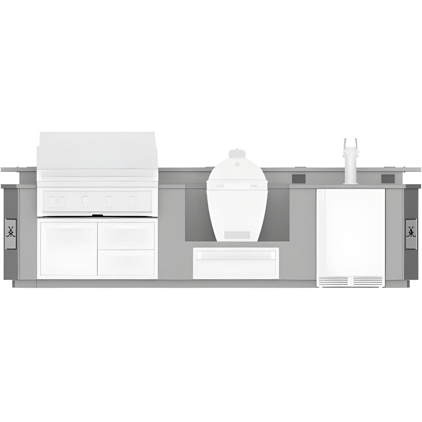 Hestan 12-Foot Outdoor Living Suite with Bar, Cutout for Kamado Grill and Bellybar with Foot Rail - GESBK12