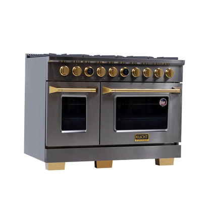 Kucht 48" 8 Burner Double Oven Natural Gas Dual Fuel Range in Titanium Stainless Steel with Digital Thermostat - KXD48