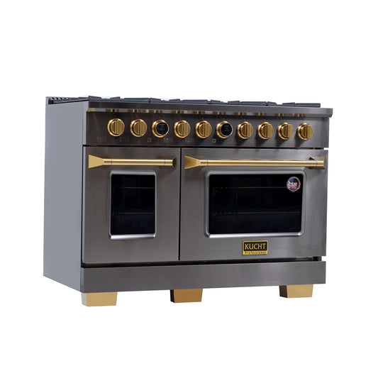 Kucht 48" 8 Burner Double Oven Natural Gas Dual Fuel Range in Titanium Stainless Steel with Digital Thermostat - KXD48