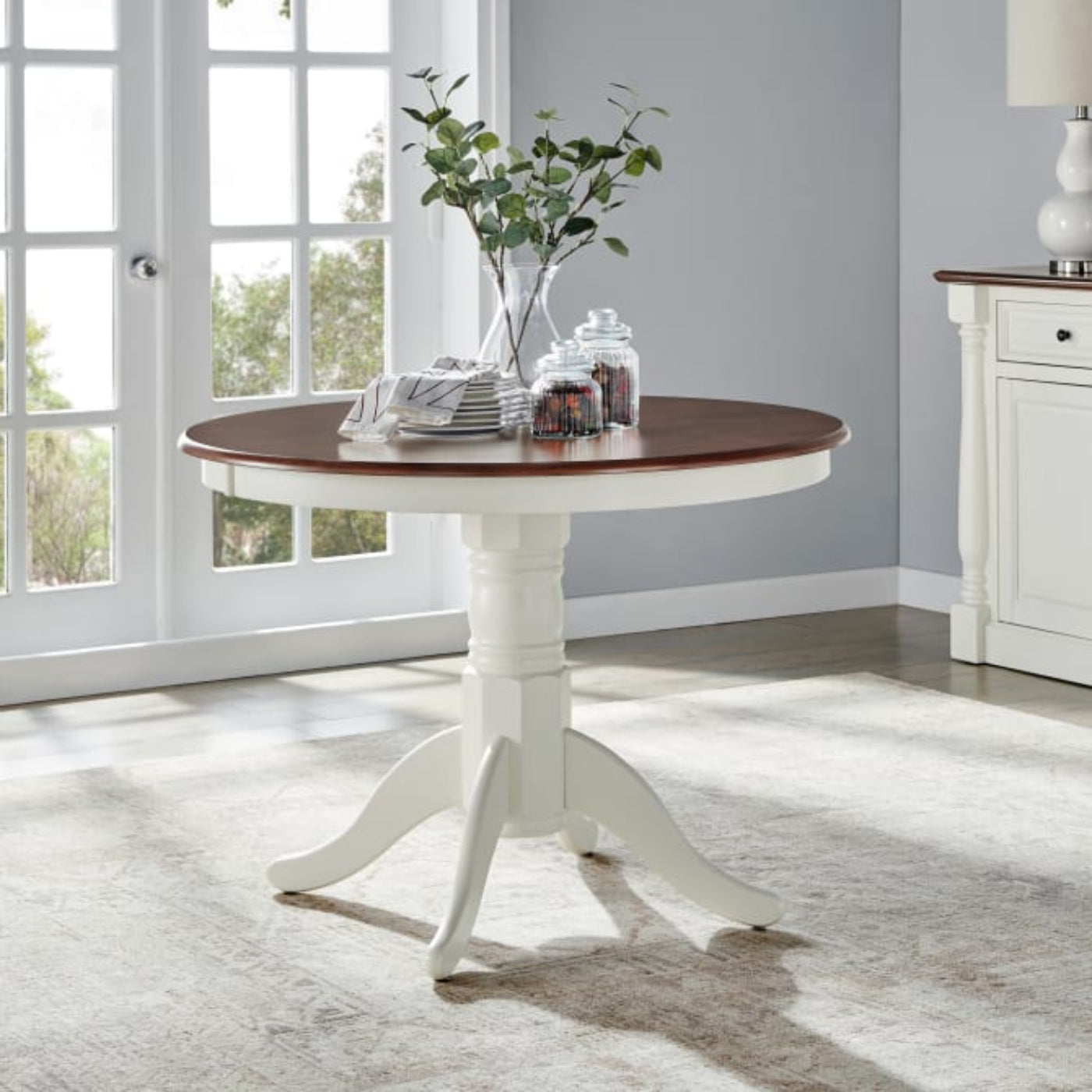 Crosley Shelby 42 Inch Round Dining Table Distressed-White - KF33100WH