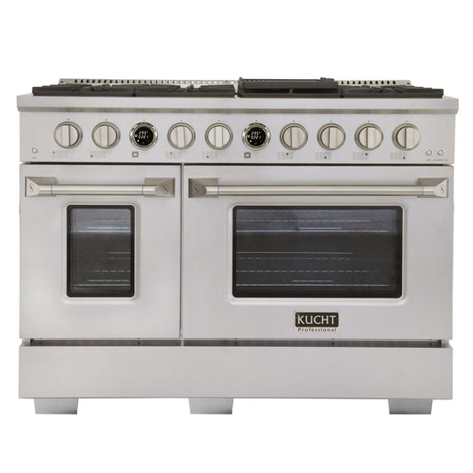 Kucht 48" 6.7 cu. ft. 8 Burner Natural Gas Dual Fuel Range in Stainless Steel with Digital Thermostat - KXP48-SS