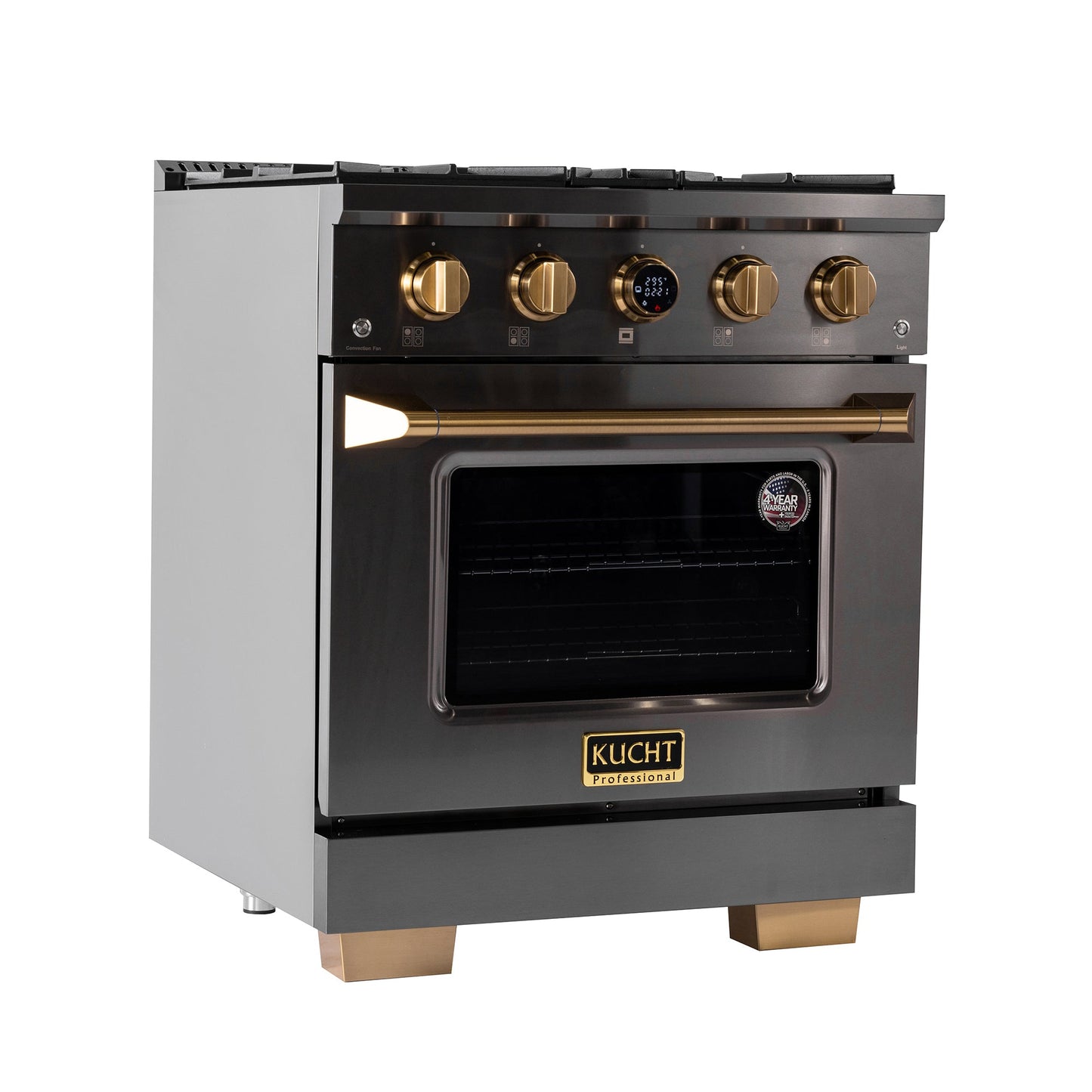 Kucht 30" 4.2 cu. ft. 4 Burner Natural Gas Dual Fuel Range in Titanium Stainless Steel with Digital Thermostat - KXD30