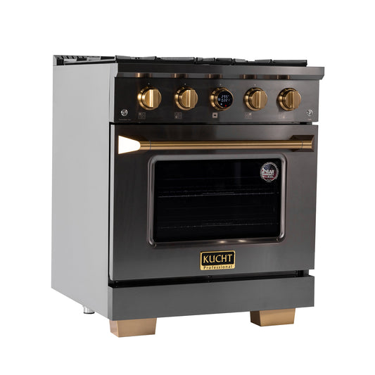 Kucht 30" 4.2 cu. ft. 4 Burner Natural Gas Dual Fuel Range in Titanium Stainless Steel with Digital Thermostat - KXD30