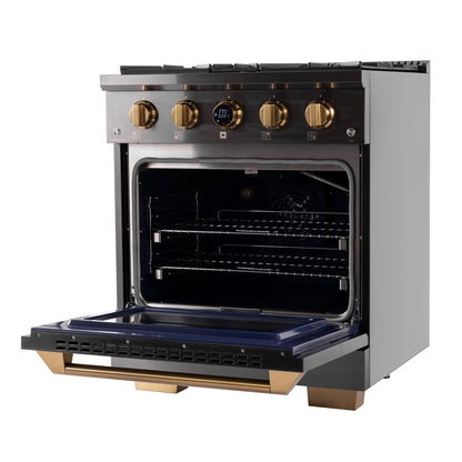 Kucht 30" 4.2 cu. ft. 4 Burner Natural Gas Dual Fuel Range in Titanium Stainless Steel with Digital Thermostat - KXD30