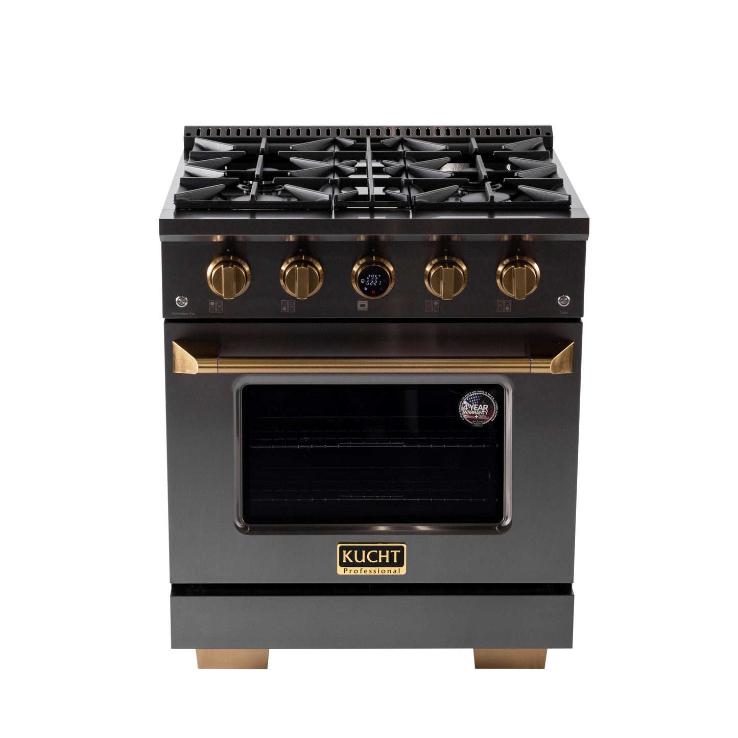 Kucht 30" 4.2 cu. ft. 4 Burner Natural Gas Dual Fuel Range in Titanium Stainless Steel with Digital Thermostat - KXD30