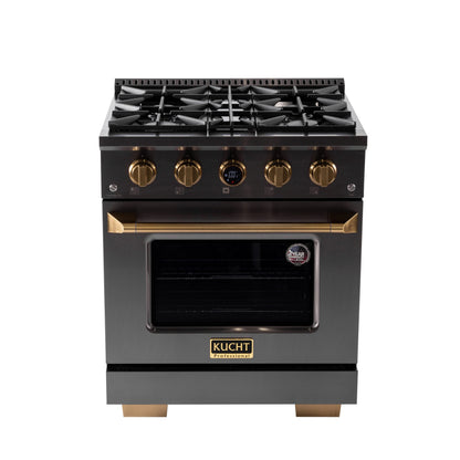 Kucht 30" 4.2 cu. ft. 4 Burner Natural Gas Dual Fuel Range in Titanium Stainless Steel with Digital Thermostat - KXD30