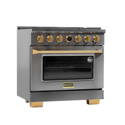 Kucht 36" 5.2 cu. ft. 6 Burner Propane Gas Dual Fuel Range in Titanium Stainless Steel with Digital Thermostat - KXD36/LP