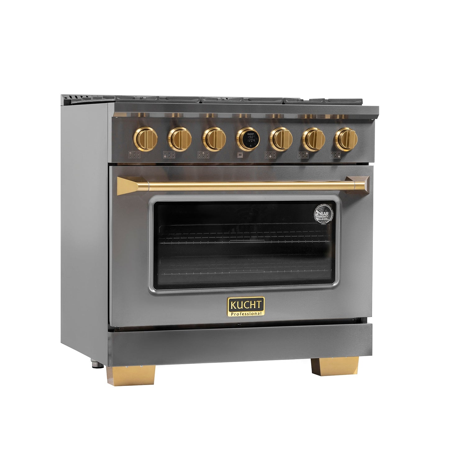 Kucht 36" 5.2 cu. ft. 6 Burner Propane Gas Dual Fuel Range in Titanium Stainless Steel with Digital Thermostat - KXD36/LP