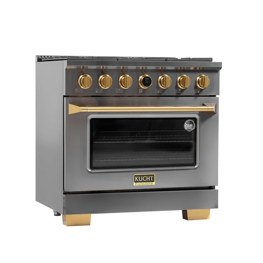 Kucht 36" 5.2 cu. ft. 6 Burner Propane Gas Dual Fuel Range in Titanium Stainless Steel with Digital Thermostat - KXD36/LP