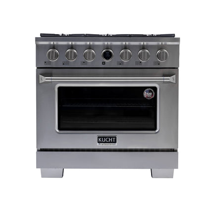 Kucht 36" 5.2 cu. ft. 6 Burner Natural Gas Dual Fuel Range in Stainless Steel with Digital Thermostat - Kucht