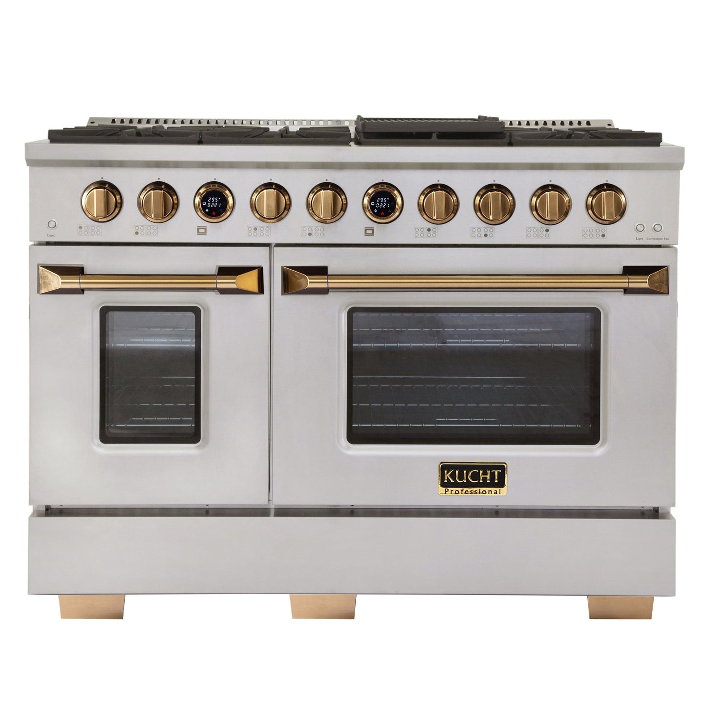 Kucht 48" 6.7 cu. ft. 8 Burner Propane Gas Dual Fuel Range in Stainless Steel with Gold Accents and Digital Thermostat - KXP48-GL/LP