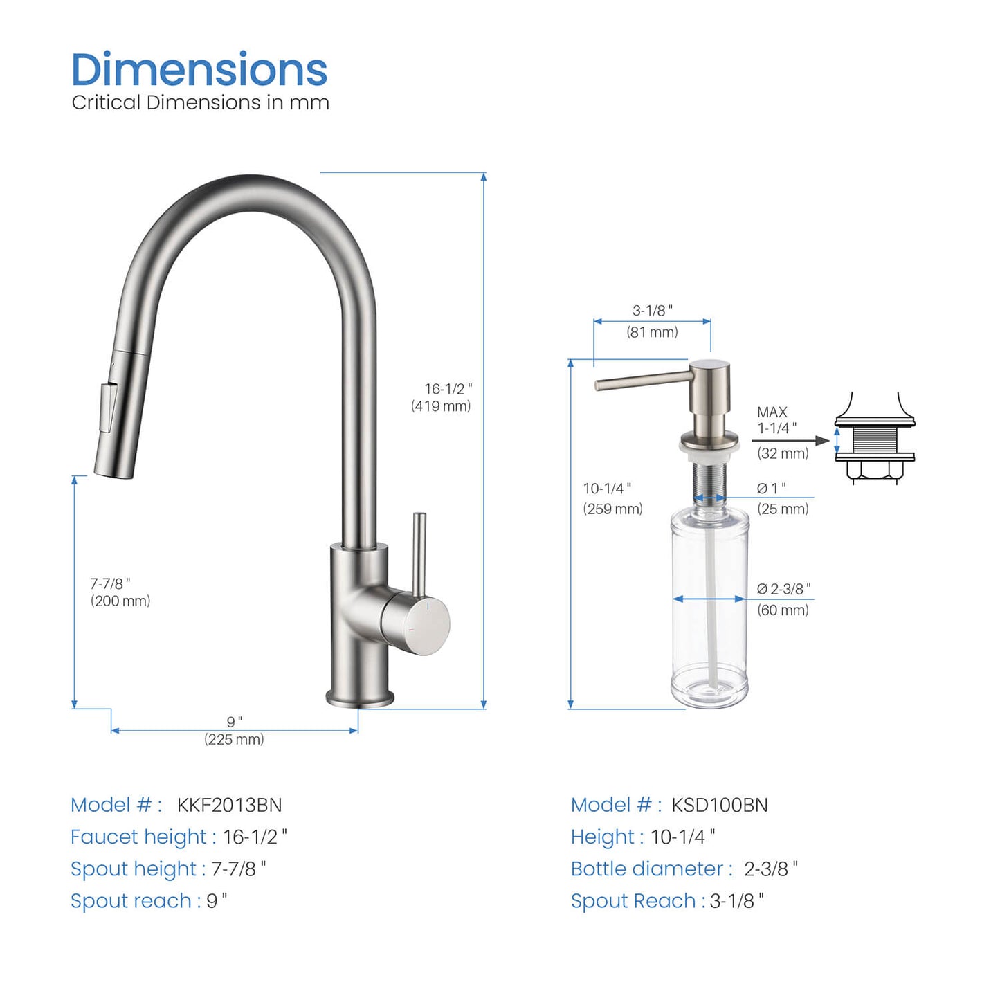 Kibi Circular Single Handle Pull Down Kitchen Faucet With Soap Dispenser in Brushed Nickel Finish - C-KKF2013BN-KSD100BN