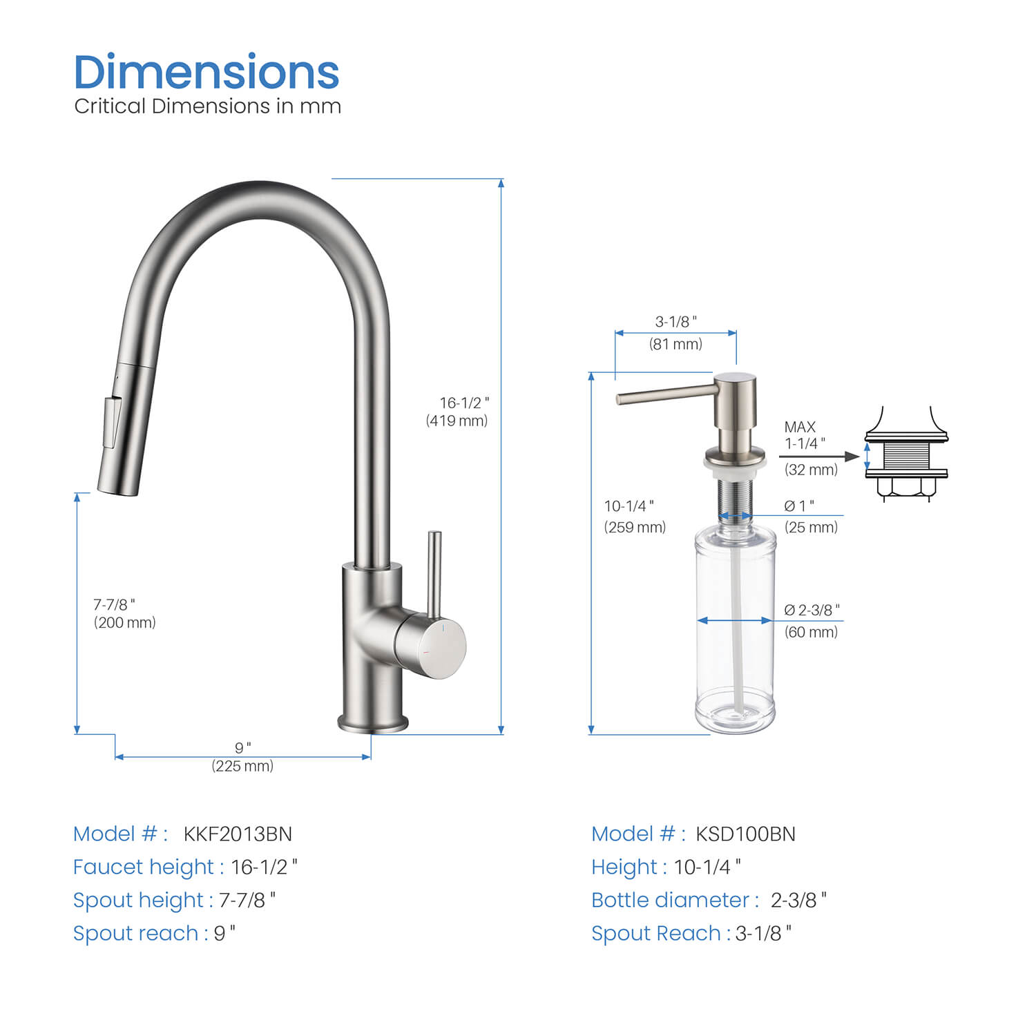 Kibi Circular Single Handle Pull Down Kitchen Faucet With Soap Dispenser in Brushed Nickel Finish - C-KKF2013BN-KSD100BN