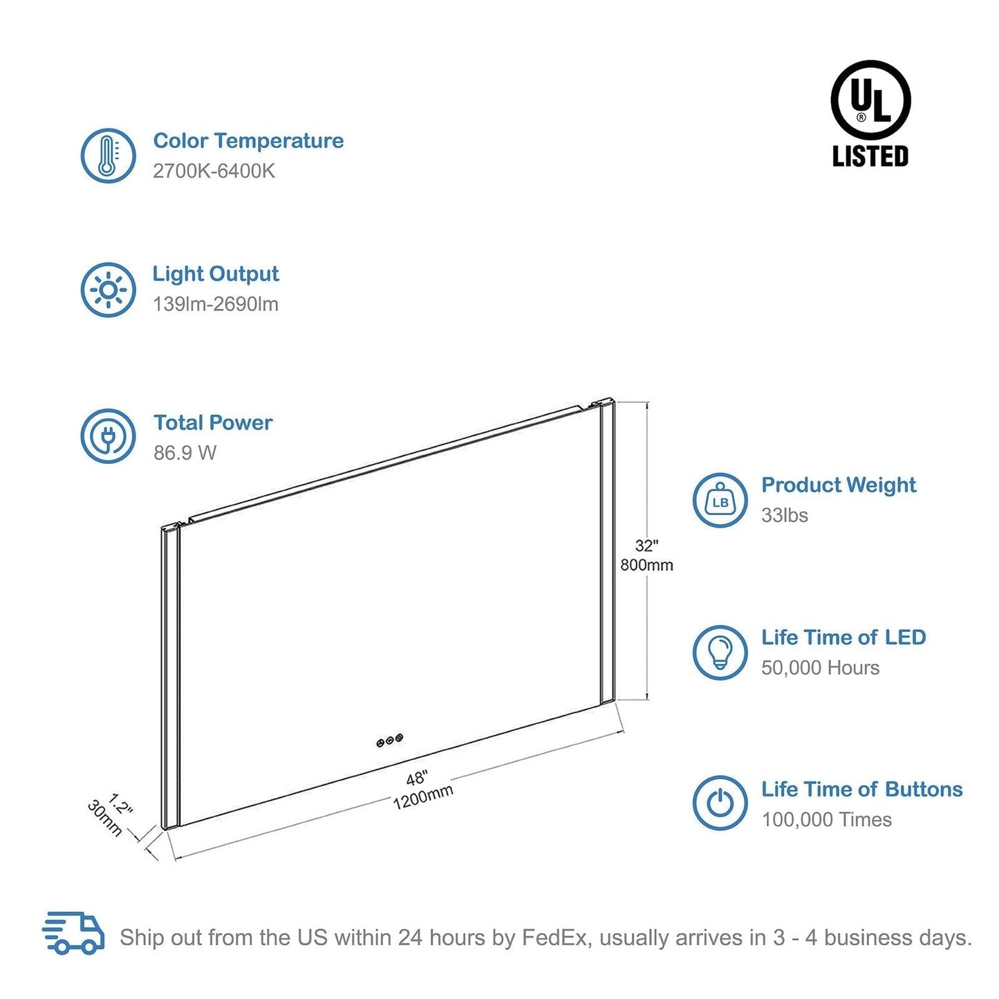 Blossom Binary 48″ LED Mirror - LED M5 4832 CH