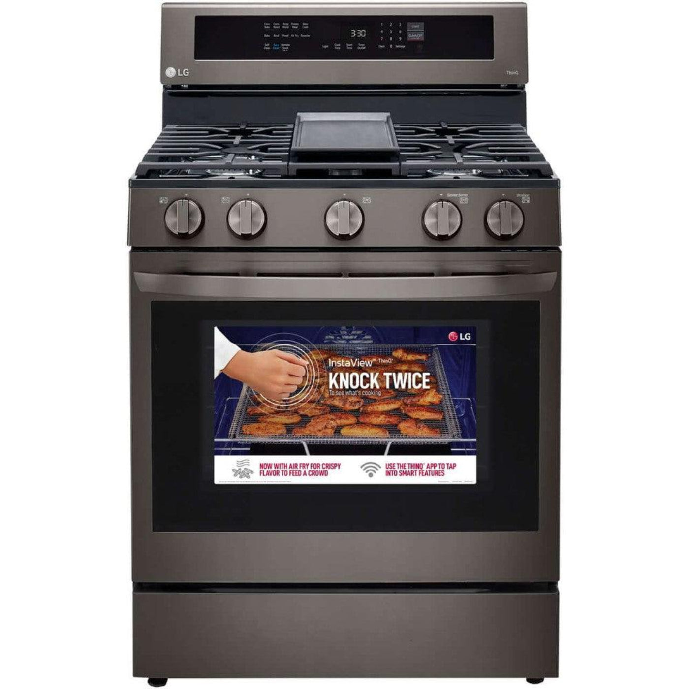 LG 30 in. 5.8-Cu. Ft. Gas Convection Smart Range with AirFry and InstaView, Black Stainless Steel (LRGL5825D)