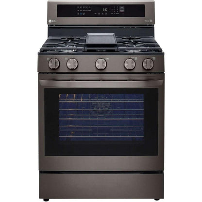 LG 30 in. 5.8-Cu. Ft. Gas Convection Smart Range with AirFry and InstaView, Black Stainless Steel (LRGL5825D)