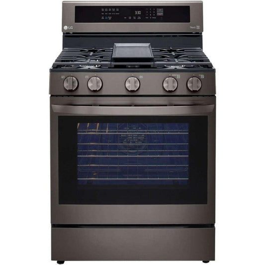 LG 30 in. 5.8-Cu. Ft. Gas Convection Smart Range with AirFry and InstaView, Black Stainless Steel (LRGL5825D)