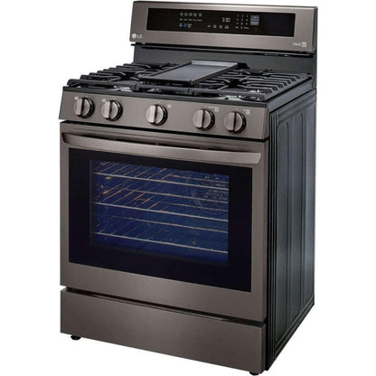 LG 30 in. 5.8-Cu. Ft. Gas Convection Smart Range with AirFry and InstaView, Black Stainless Steel (LRGL5825D)