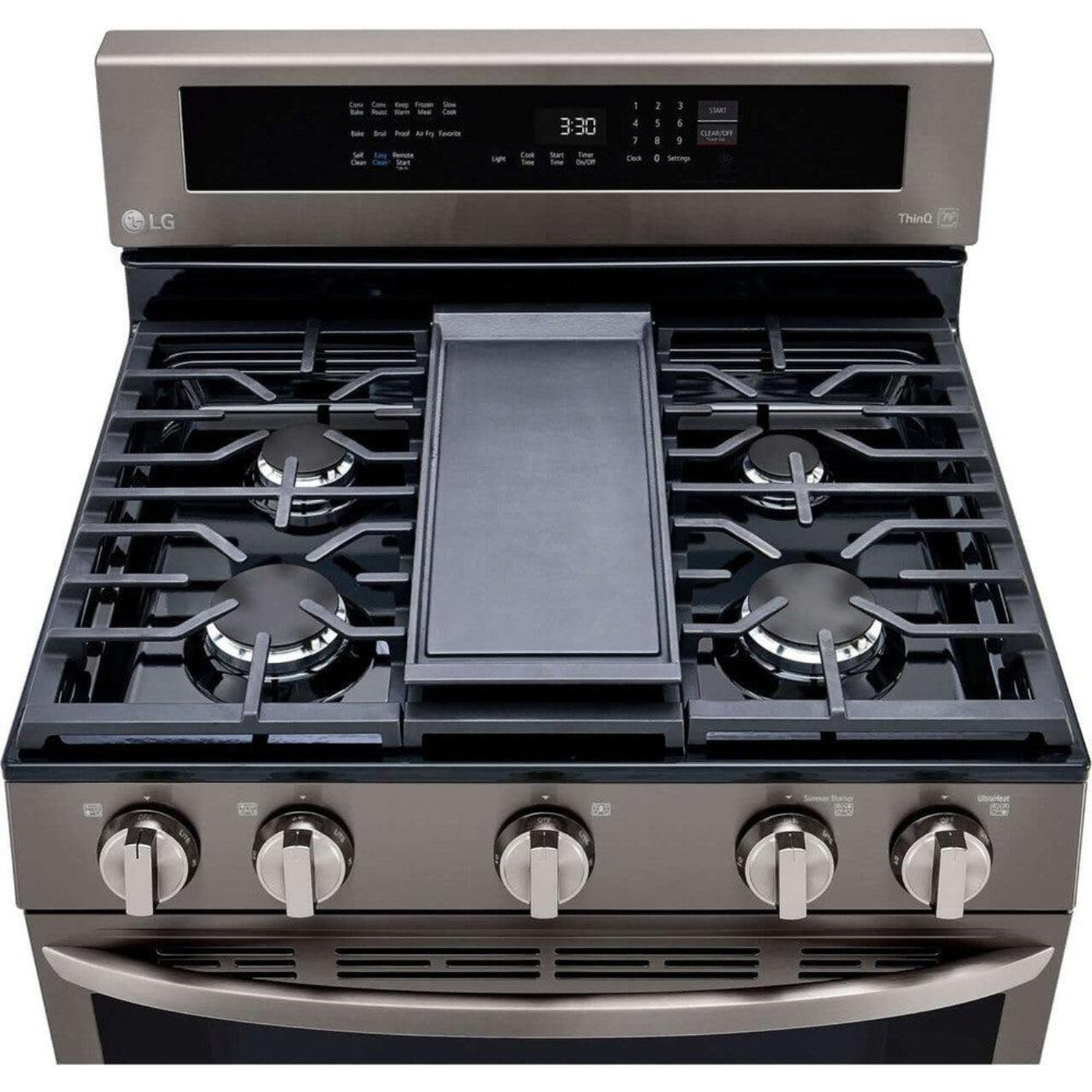LG 30 in. 5.8-Cu. Ft. Gas Convection Smart Range with AirFry and InstaView, Black Stainless Steel (LRGL5825D)