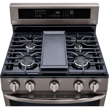 LG 30 in. 5.8-Cu. Ft. Gas Convection Smart Range with AirFry and InstaView, Black Stainless Steel (LRGL5825D)