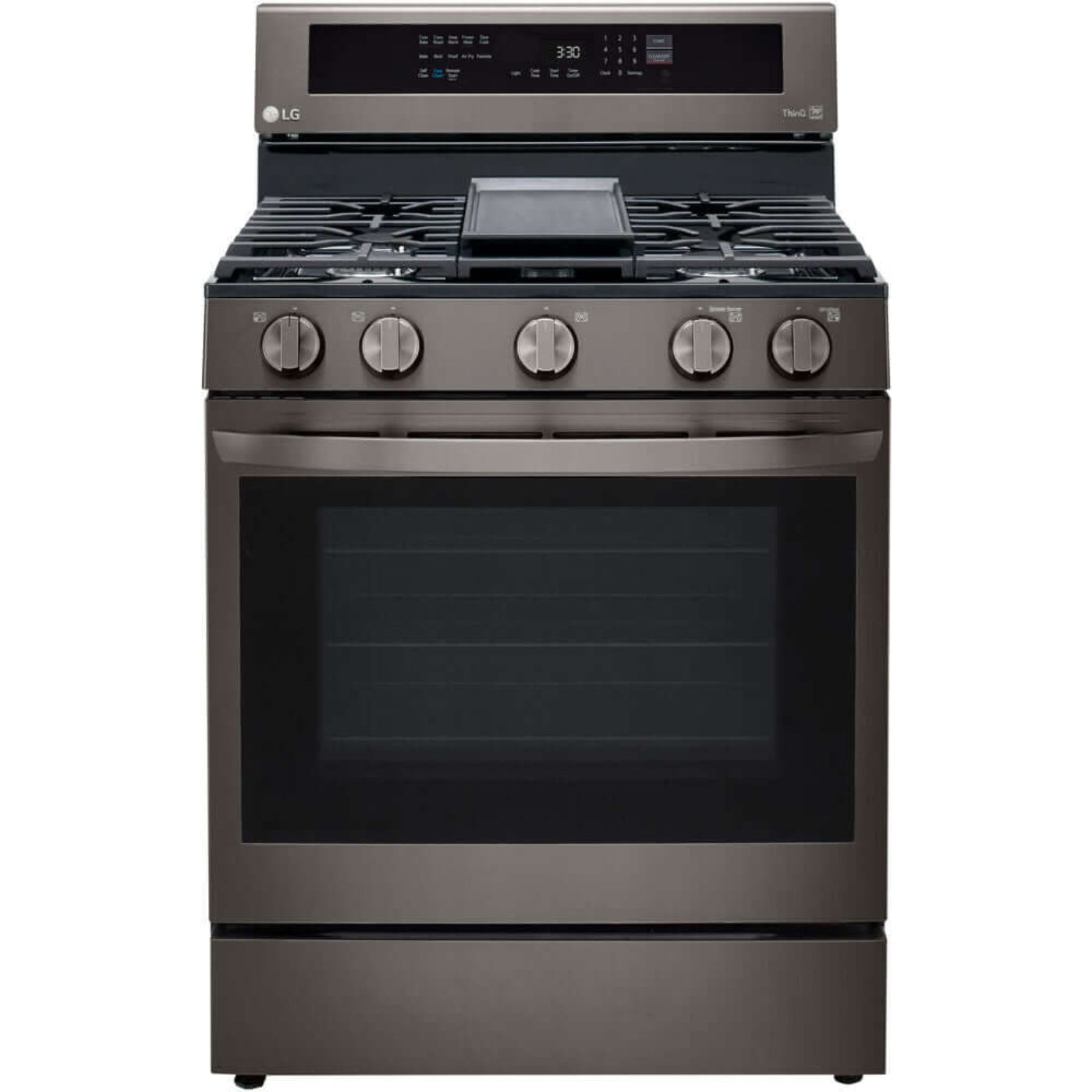 LG 30 in. 5.8-Cu. Ft. Gas Convection Smart Range with AirFry and InstaView, Black Stainless Steel (LRGL5825D)