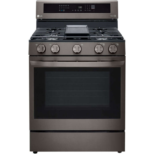 LG 30 in. 5.8-Cu. Ft. Gas Convection Smart Range with AirFry and InstaView, Black Stainless Steel (LRGL5825D)