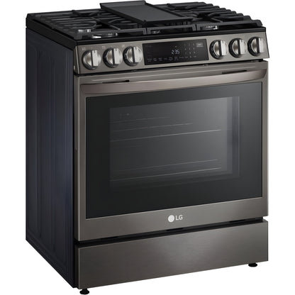 LG 30 in. 6.3-Cu. Ft. Smart Wi-Fi Enabled ProBake Convection InstaView Gas Slide-in Range with Air Fry, Black Stainless Steel (LSGL6335D)