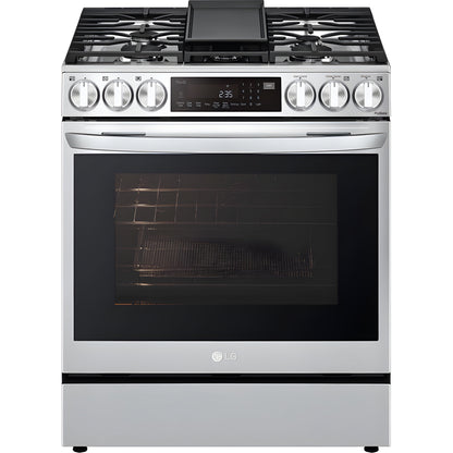 LG 30 in. 6.3-Cu. Ft. Smart Wi-Fi Enabled ProBake Convection InstaView Gas Slide-in Range with Air Fry, Stainless Steel (LSGL6335F)