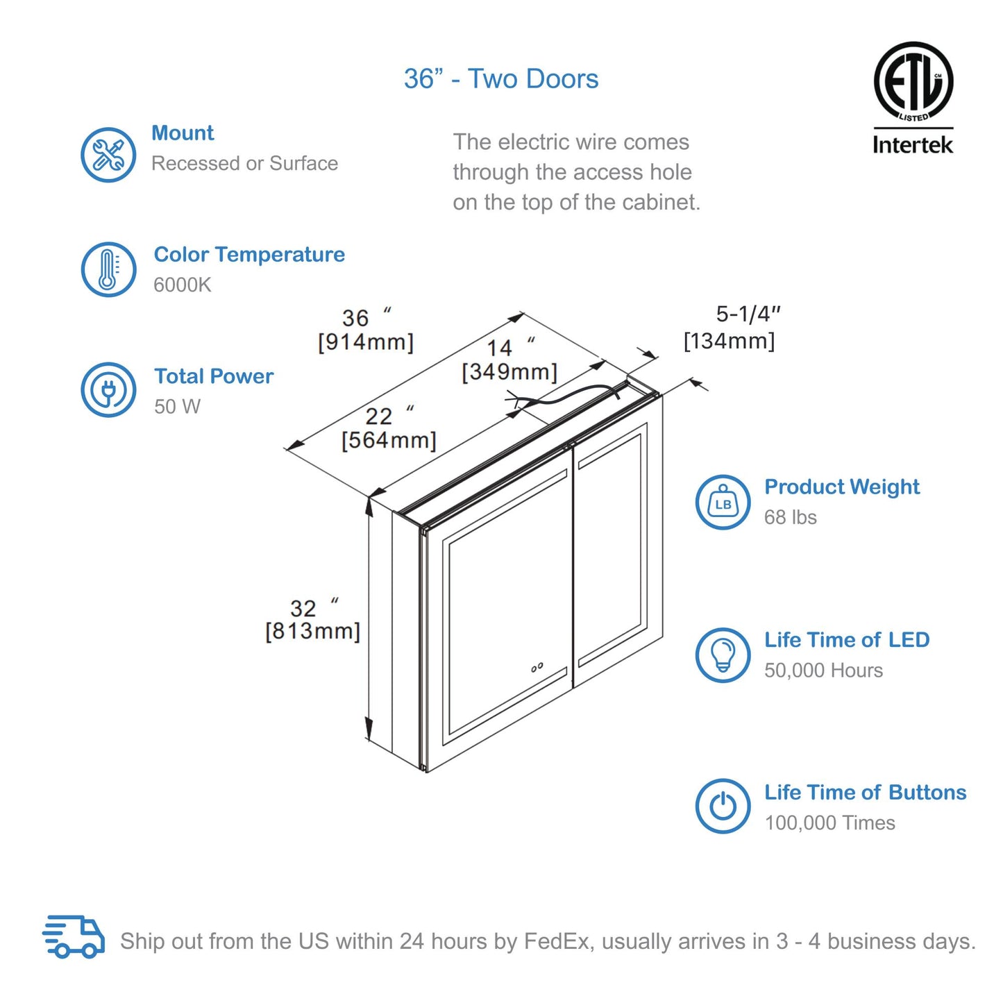 Blossom Vega – 36 Inches LED Medicine Cabinet - MCL4 3632
