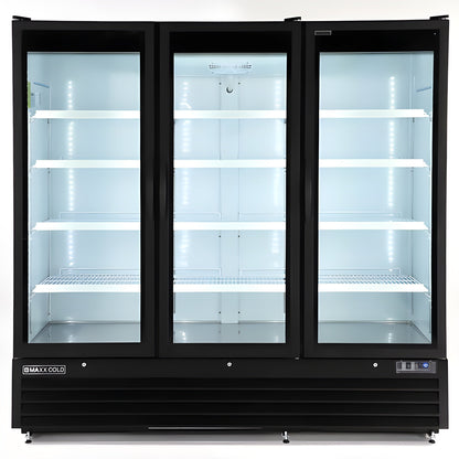 Maxx Cold Triple Glass Door Merchandiser Refrigerator, Large Storage Capacity, 73 cu. ft., in Black - MXGDM-73RBHC