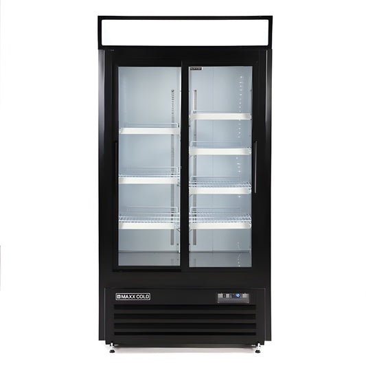 Maxx Cold Double Glass Door Narrow Width Merchandiser Refrigerator, Sliding Door, 36 cu. ft., White - MXM2-36RSHC