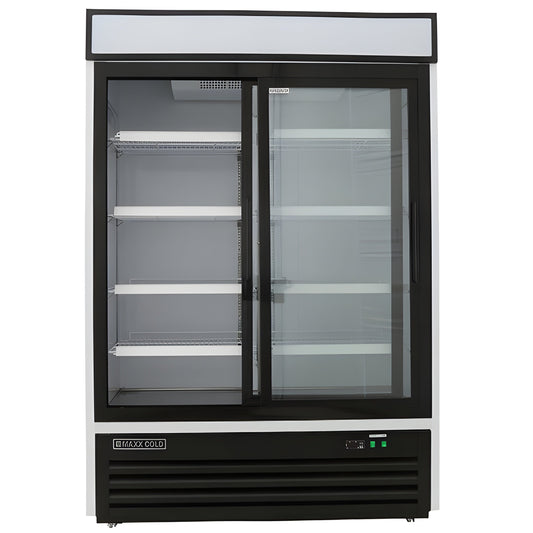 Maxx Cold Double Glass Door Merchandiser Refrigerator, Sliding Door, 48 cu. ft., in White - MXM2-48RSHC